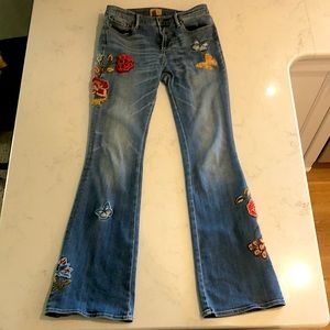 Free People Driftwood Isabel Flare Leg Embroidered Jeans
